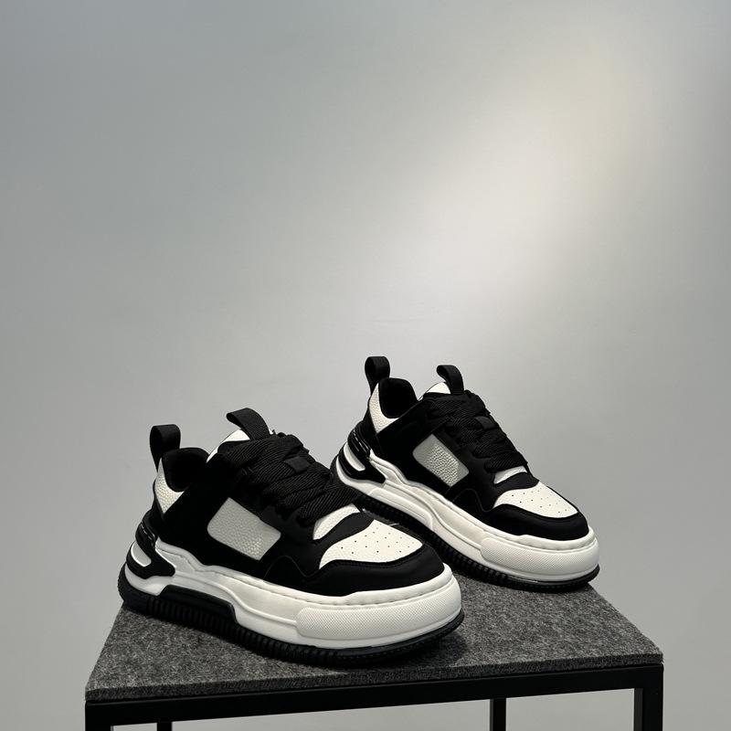 Little White Shoes Men's New Platform Bread Shoes Low-top Lace-up Sports and Leisure Shoes Trendy Versatile Height-increasing Shoes