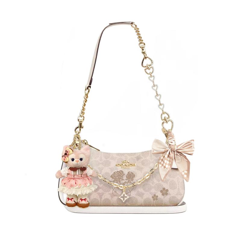 

COACH shoulder bag [Customized bag] Teri 24 classic presbyopic Logo zipper closure, pendant, scarf, bow, printing, extension Orange summer basic style білий