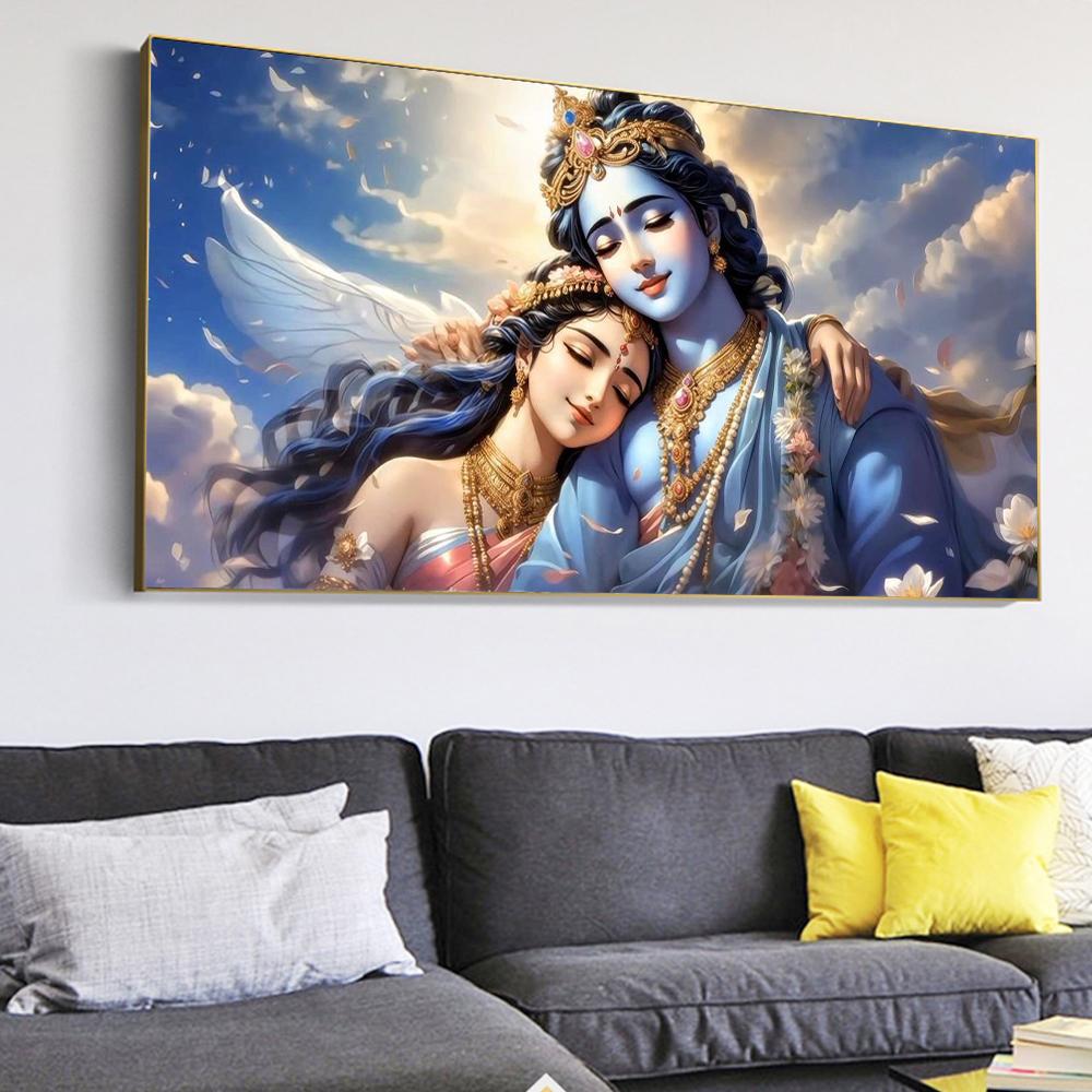 Radha Krishna Art Poster Prints For Living Room Home Decor India Traditional Mythic Culture Lord Canvas Painting Wall Art Gift