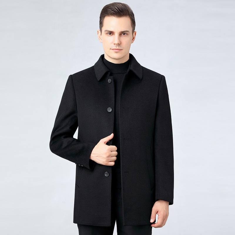 Men's Cashmere Winter Coat with Detachable Down Liner - Thick Wool Double-Faced Cloth for Business Casual.