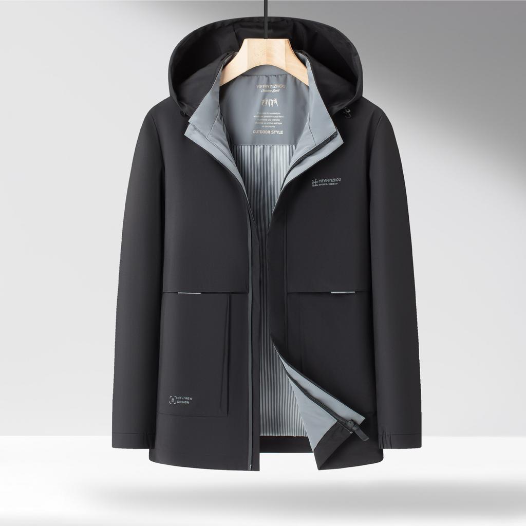 Spring and Autumn New Men's Business Casual Hooded Jacket Middle-aged Daddy's Outfit Solid Color Versatile