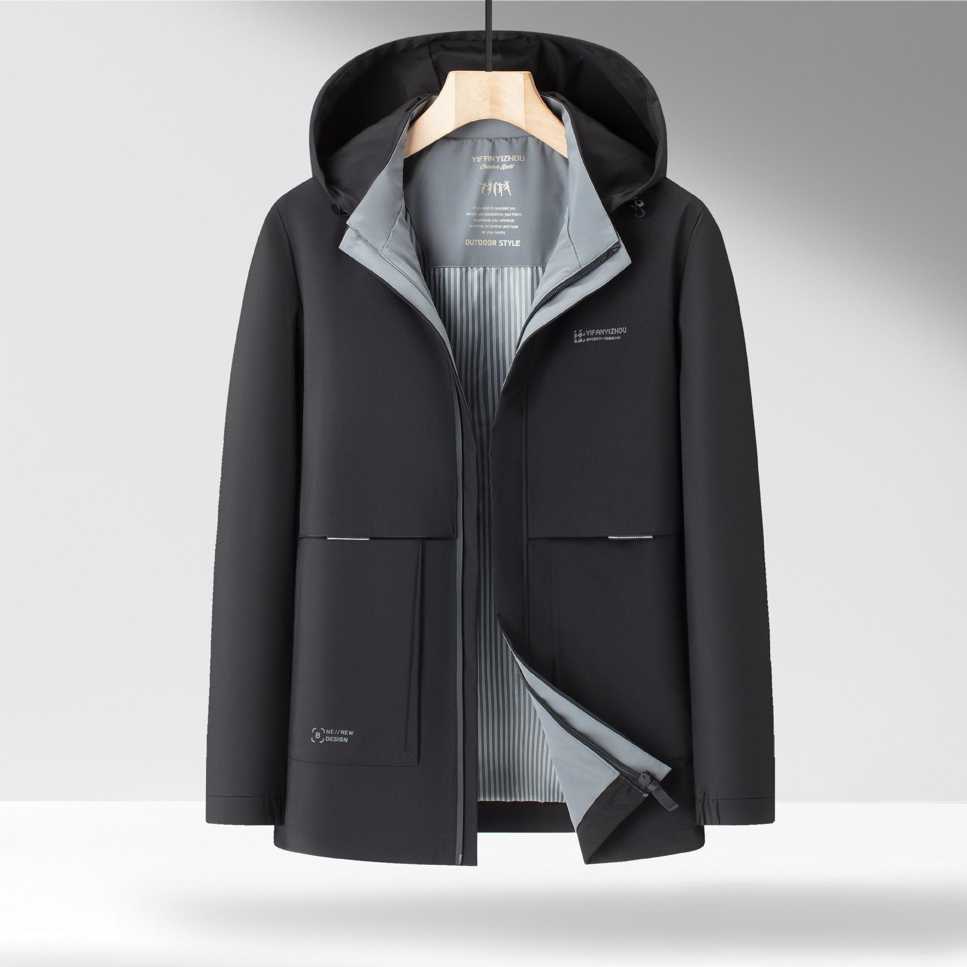 

Весенне-осенняя новая мужская деловая повседневная куртка с капюшоном, наряд для папы среднего возраста, однотонная, универсальная 4XL