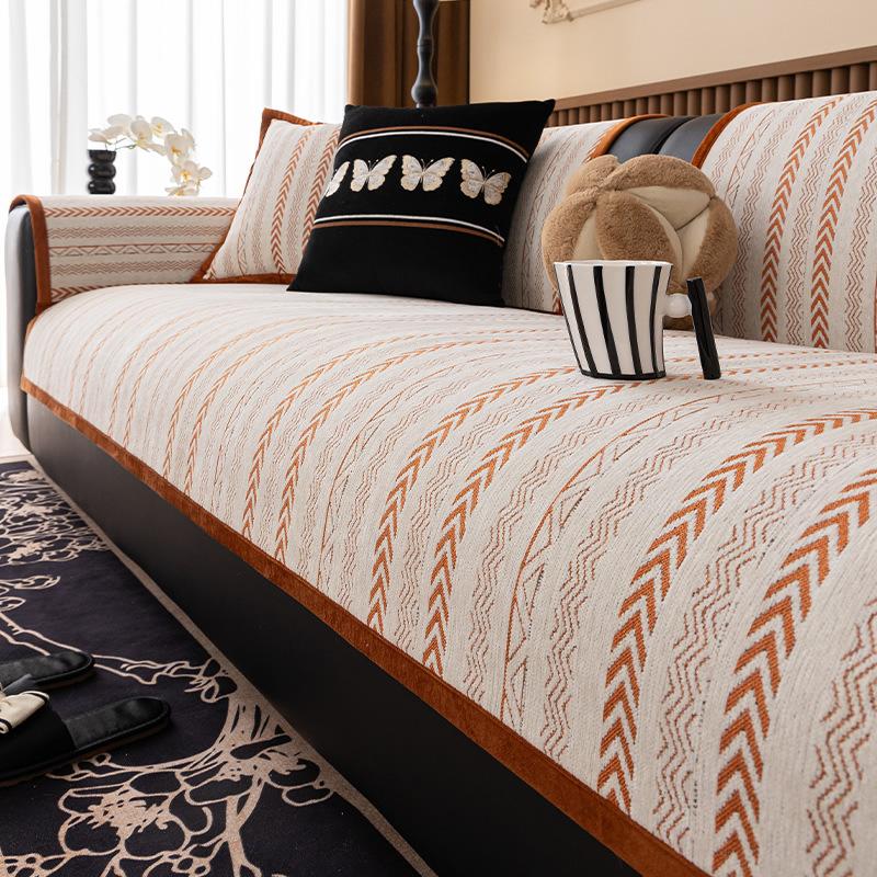 Light Luxury French Sofa Cushion Thousand Bird Grid Four-Season Universal Non-Slip Widened Chenille Seat Cushion