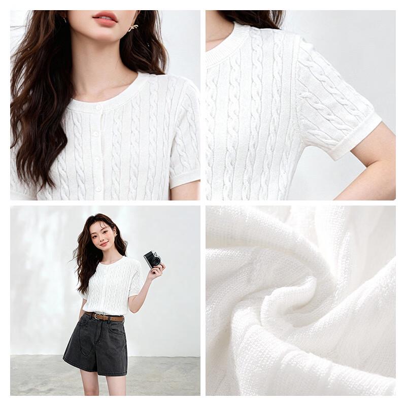 MJ STYLE Women's Twisted Knit Short Sleeve T-shirt