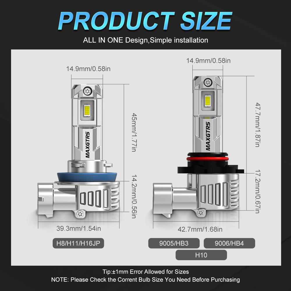 MAXGTRS 2X H11 H9 H8 LED Fog Lamp Canbus No Error H10 9005 9006 H16JP HB3 HB4 Bulb 6500K 3000K Daytime Running Light