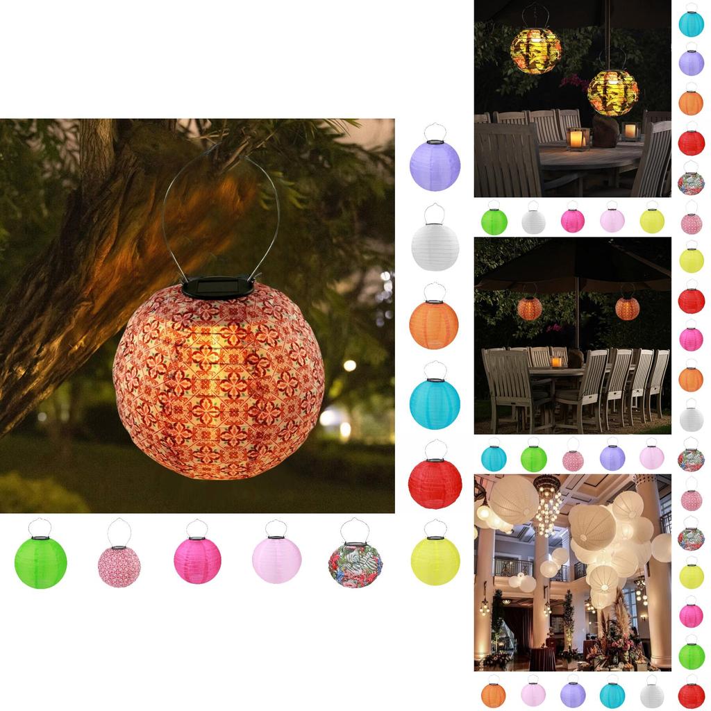 Lanterna de Tecido de Nylon Solar 8" 20cm 10" 25cm 12" 30cm Para Decoração de Jardim