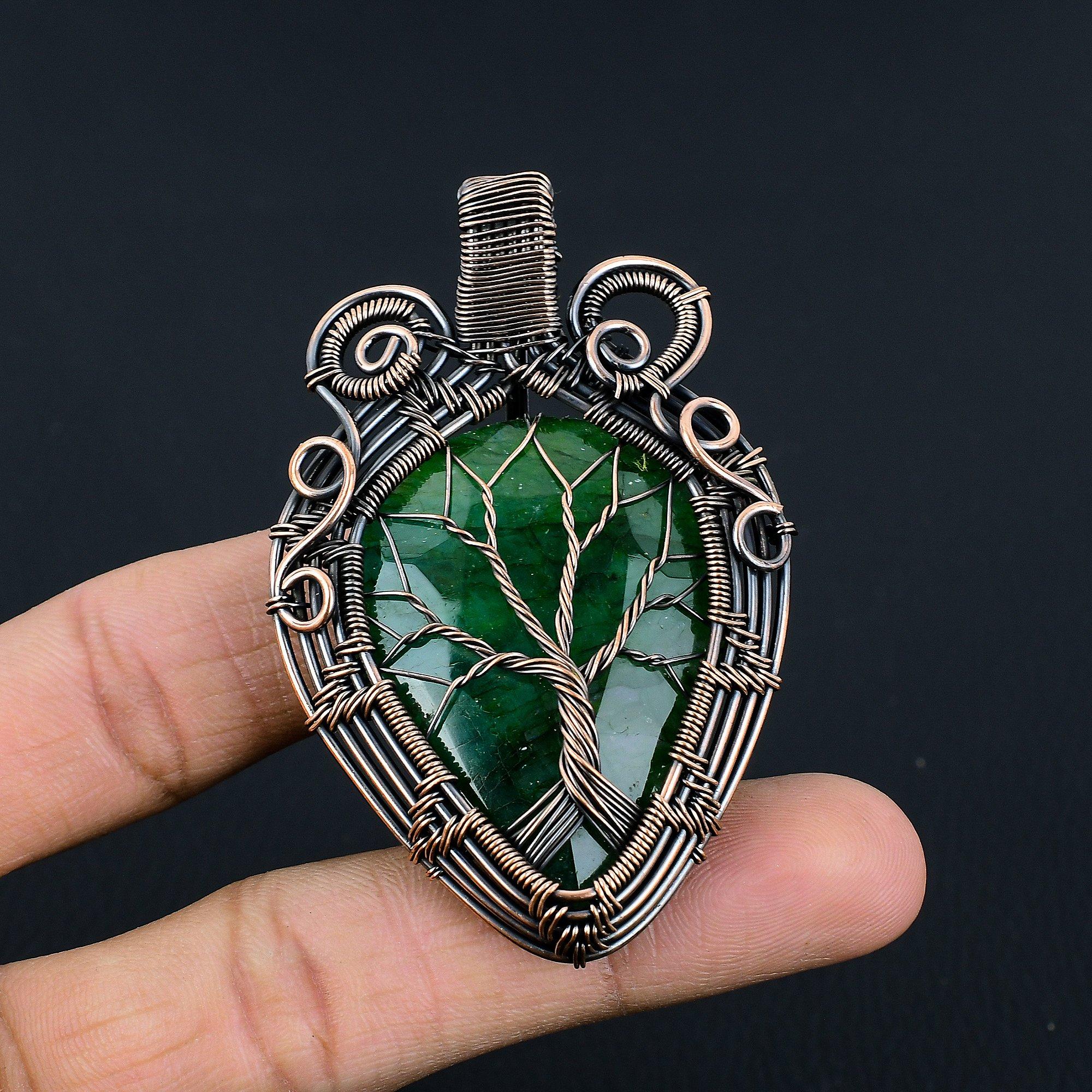 

Tree Of Life Emerald Pendant, 999 Copper Wire Wrapped Pendant Gemstone Jewelry, Handmade Pendant Amazing Jewelry, Gift For Her 2.55 Inches