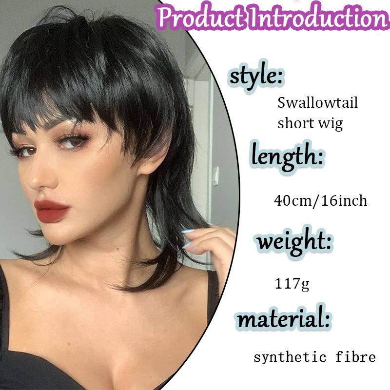 Kadınlar için şık kırlangıç kuyruğu kısa düz sentetik peruk, partiler ve günlük kullanım için uygun nefes alabilirlik için patlamalı