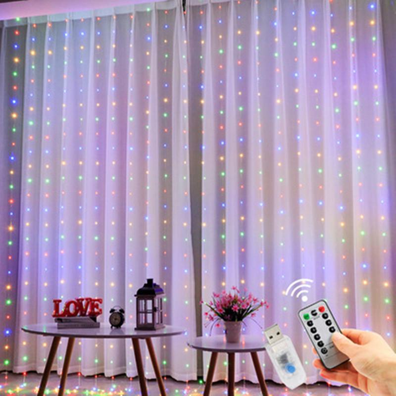 USB Remote-Control LED Curtain Lights with 8 Functions - Colorful Copper Wire String for Christmas & Festival Decoration