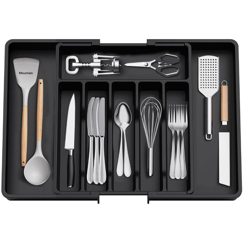 1Pcs Expandable Utensil Tray Silverware Spoon Organizer Drawer Cover Adjustable Cutlery Tray Drawer Organizer