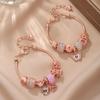Sweet Pink Heart Butterfly Beaded Bracelet for Women