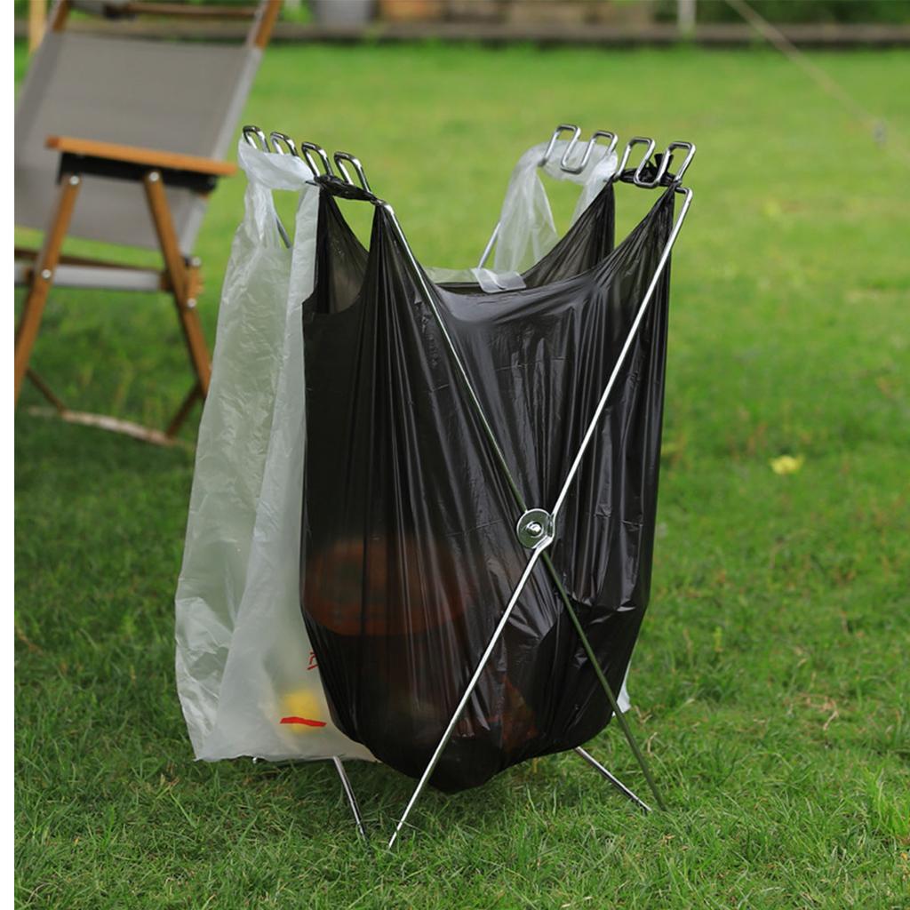 Tragbarer Müllsackhalter aus Edelstahl, faltbarer Müllständer, Müllsackregal für Camping im Freien