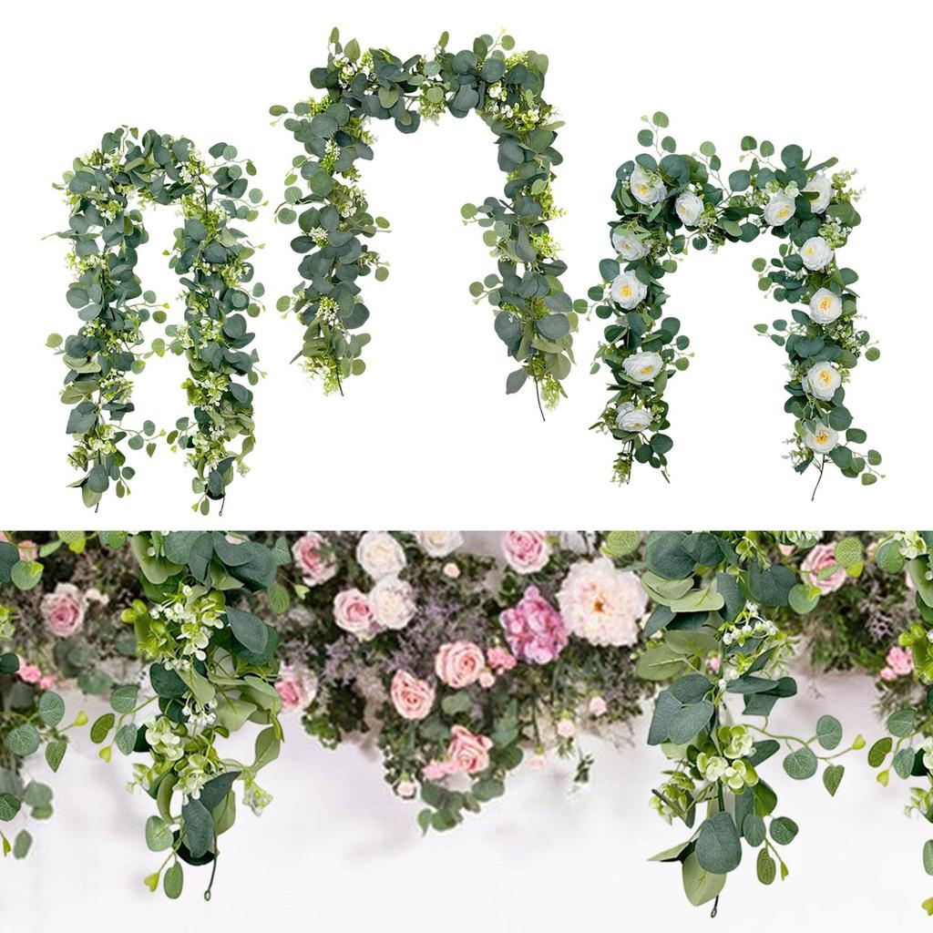 Spring Ornament Fake Eucalyptus Strand Vine Artificial Garland for Home Festive Table and Outdoor Wall Backdrop