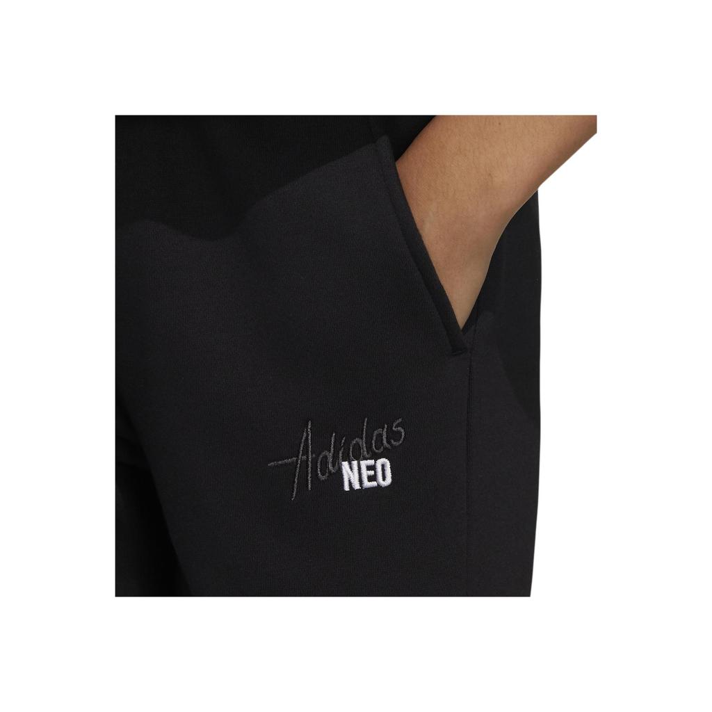 Adidas Neo Embroidered Logo Fleece-Lined Warm Joggers with Cuffed Ankles Women Bottoms Black HB7391