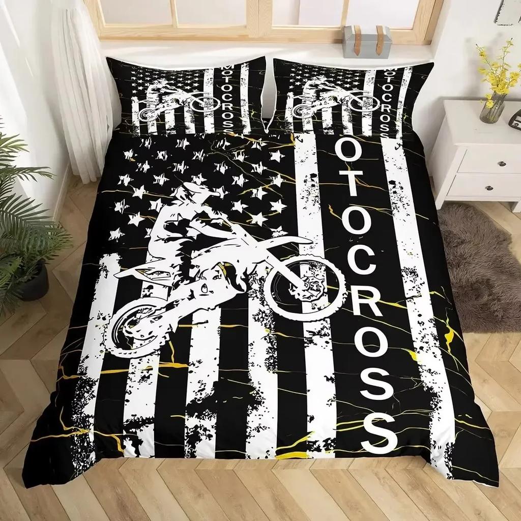 New 3D Print Dirt Bike Beding Set For Bedrom Soft Modern Bedspreads Comefortable Children Kids Soft Duvet Cover Comfortable Quilt Cover And Pilowcase