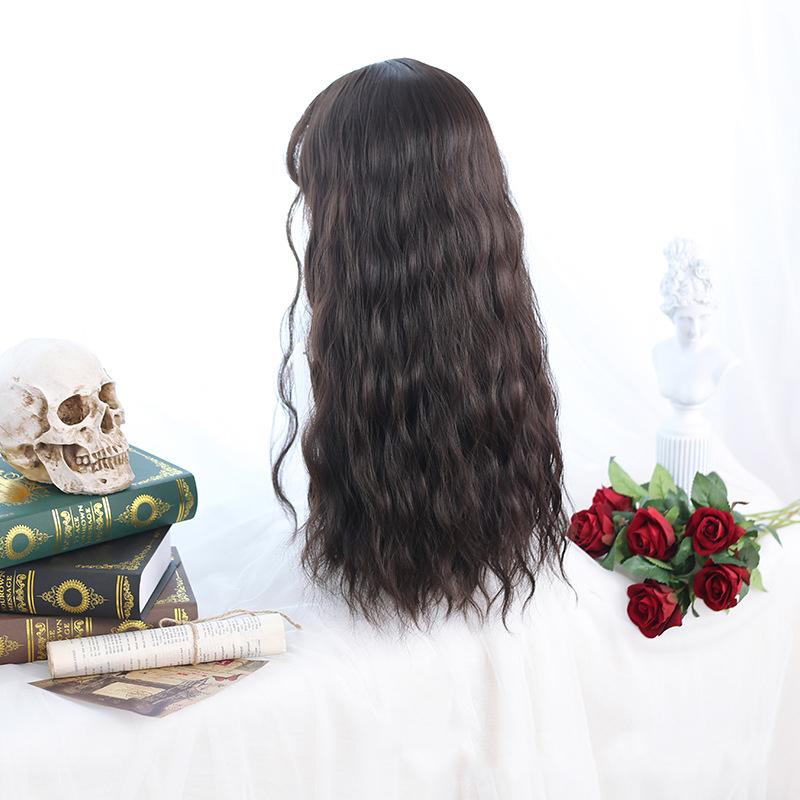 Bybrana Ladies Bangs Long Hair Big Waves Synthetic Hair Wig Daily Delolita