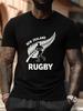 Plus Size New Zealand Rugby Graphic T-shirt - Black Casual Short Sleeve with Silver Wing Design