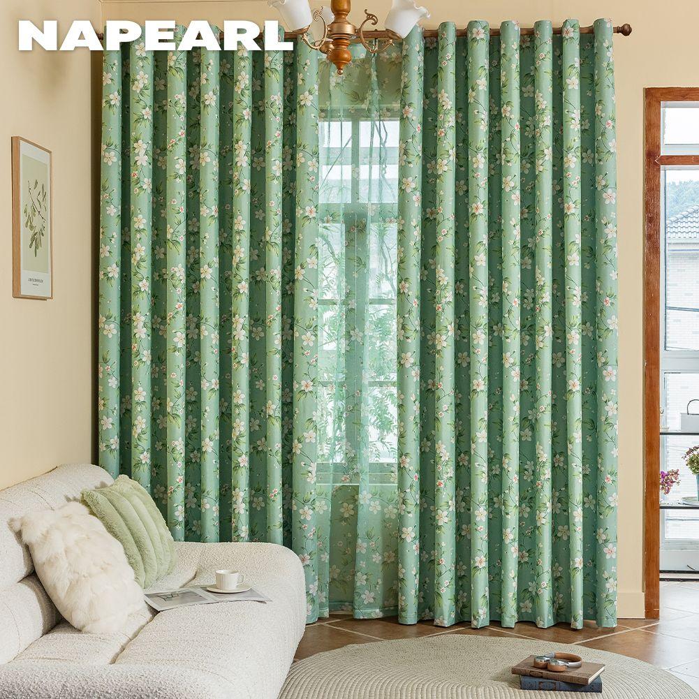1 STÜCK NAPEARL Ländlicher Stil Sommer Grün Blumenmuster Vorhänge Vollverdunkelungsvorhänge für Schlafzimmer Wohnzimmer Balkonfenster zur Heimdekoration