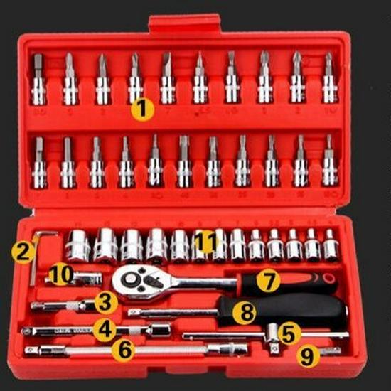 46-Piece Ratchet Socket Wrench Tool Set for Auto & Motorcycle Repair