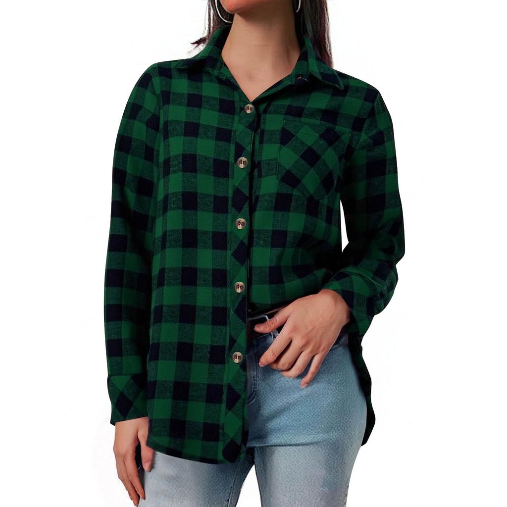 Women's Shirt Long Sleeve Buttons Up Jacke With Pocket