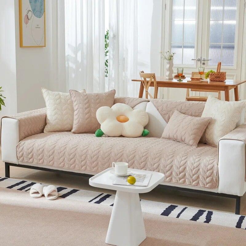 Simple Leaf Fabric Sofa Mat Modern All-season Universal Anti Slip Sofa Cushion Non Slip Leather Sofa Cover Cover Cloth Towel