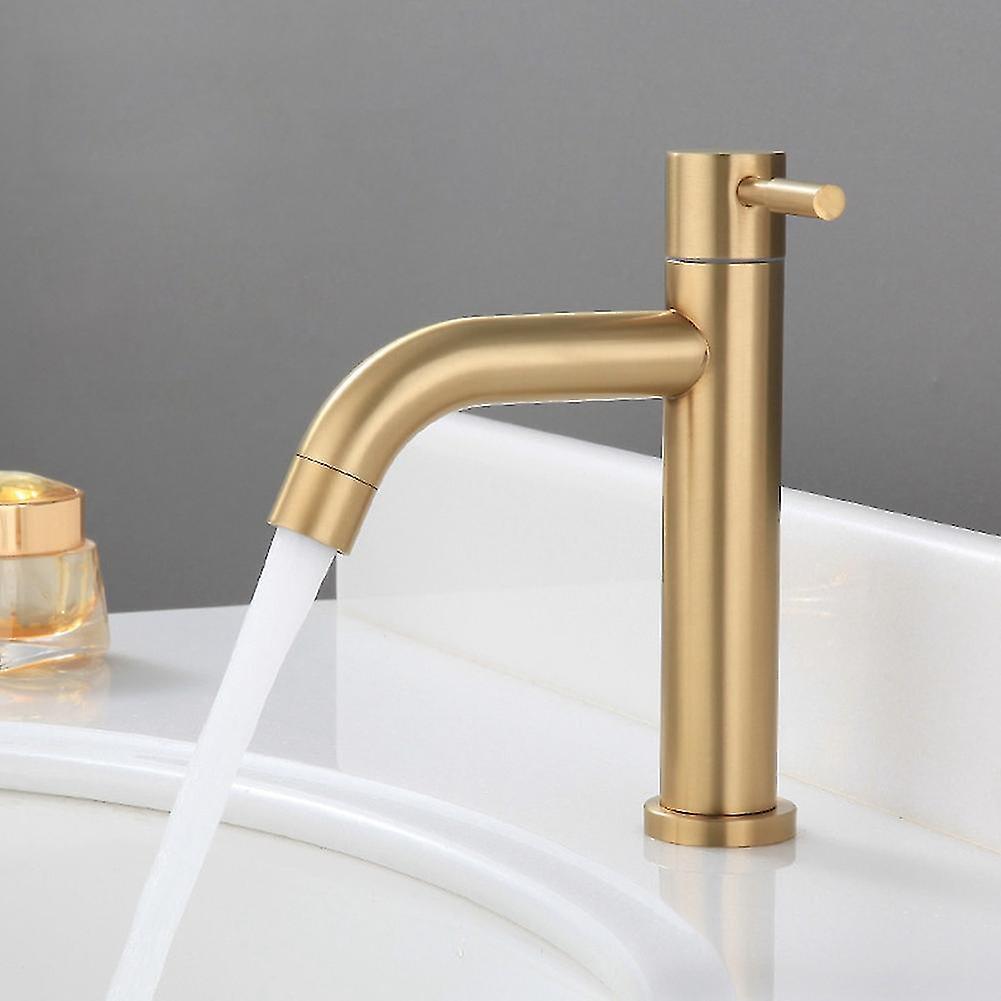 Brush Gold Single Cold Basin Faucet 304 Material Basin Mixer Bathroom Sink Faucet Water Wash Mixer