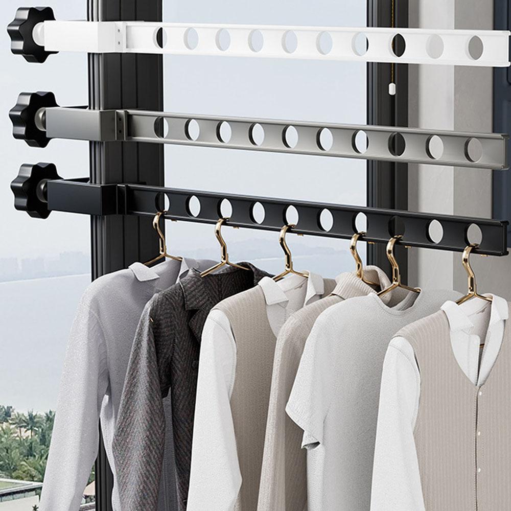 No-Punch Aluminum Drying Rack, Wall Mounted Space Saving Clothes Rod with 10 Holes,Non-Slip Coat Holder for Balcony Bedroom