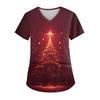 Women's V-neck Christmas Print Short-sleeved Pocket Side Slit Uniform Top