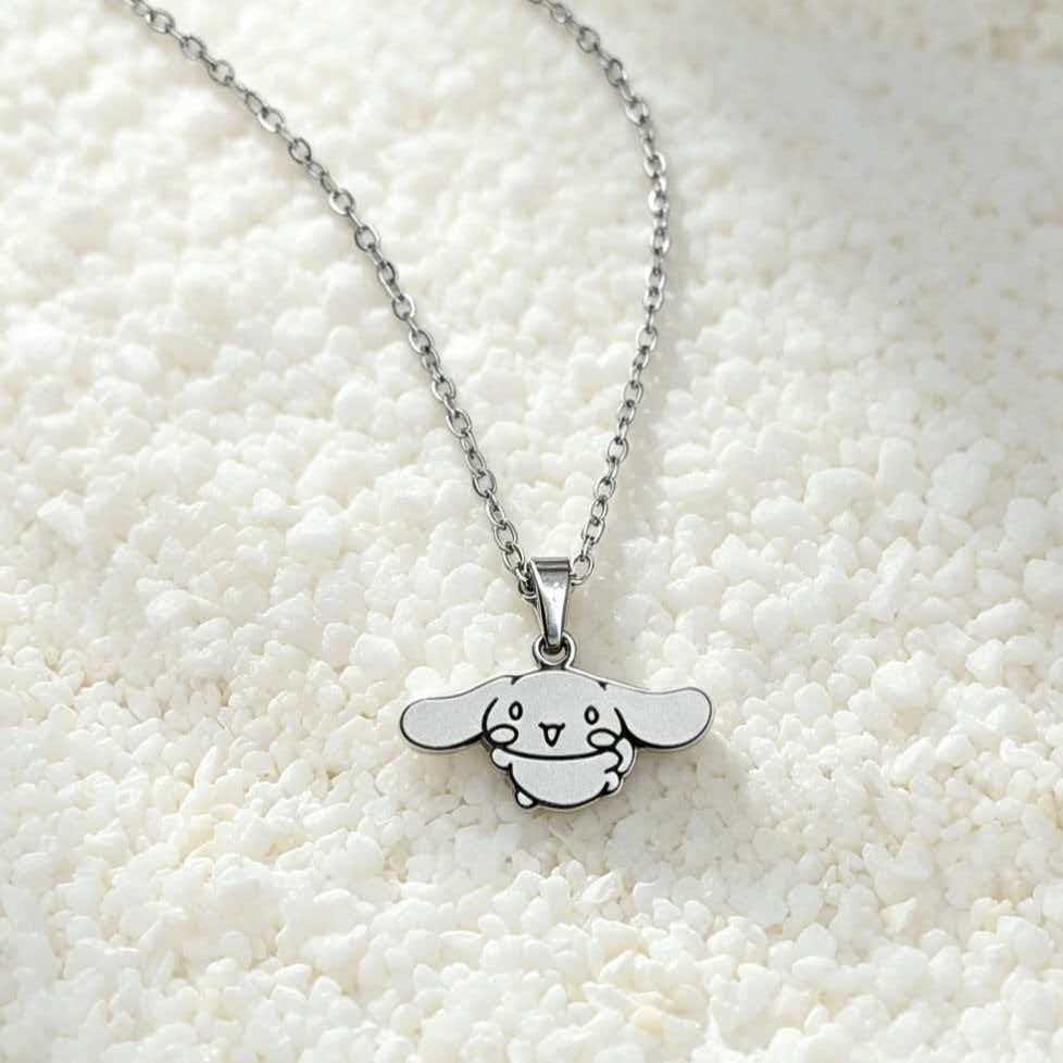 Kawaii Cinnamoroll Dog Pendant Necklace - Trendy Stainless Steel Cartoon Jewelry