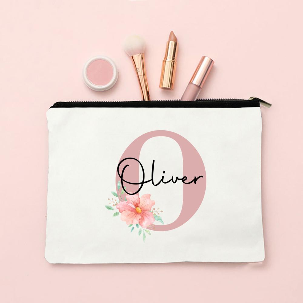 Personalized Name Makeup Bag Letter Wedding Bridesmaid Gift Travel Cosmetic Organizer Canvas Custom Bag Ladies Pencil Case Purse