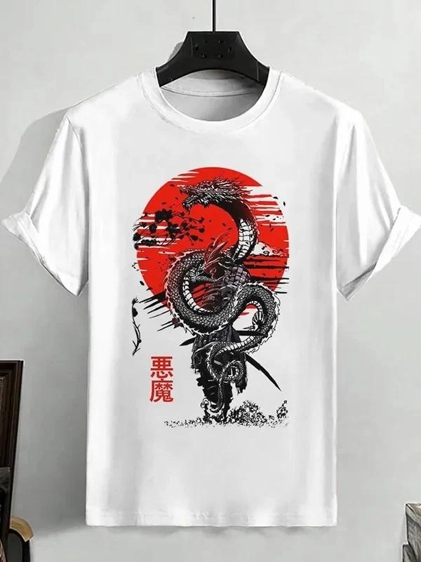 Japanese Dragon Red Sun Samurai Art Graphic T T-Shirt L