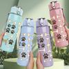 1PC Paw Bone Dog Print Pattern 750ml Color Plastic Sports Water Bottle Leakproof Flip Straw Lid Suitable for Sports Office Home Use