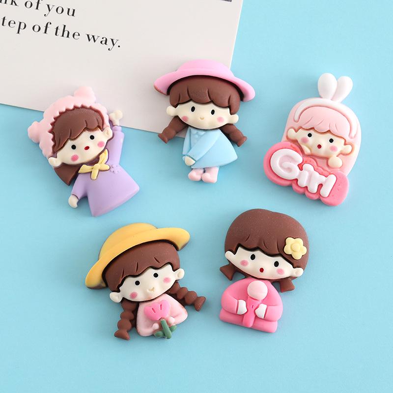 Large Cartoon Girl Resin Accessories for DIY: Phone Case, Hair Clip, Cup, Car Decoration, Storage Box Materials.