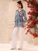 Lurex Blue Floral Printed V Neck Cotton Top