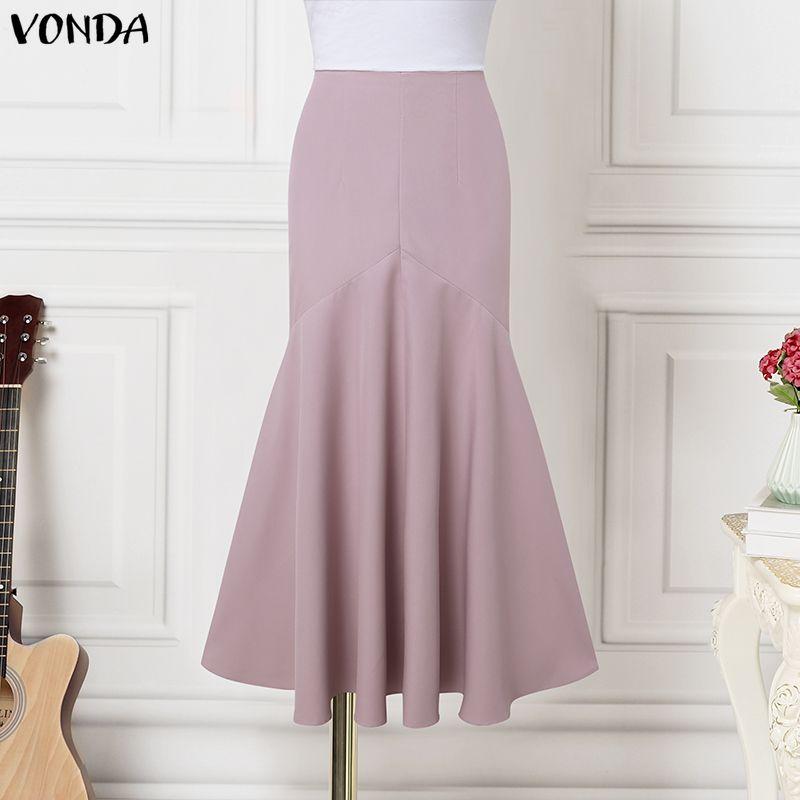 

VONDA Women Casual Back Zipper Bodycon Ruffled Fishtail Skirts S розовый