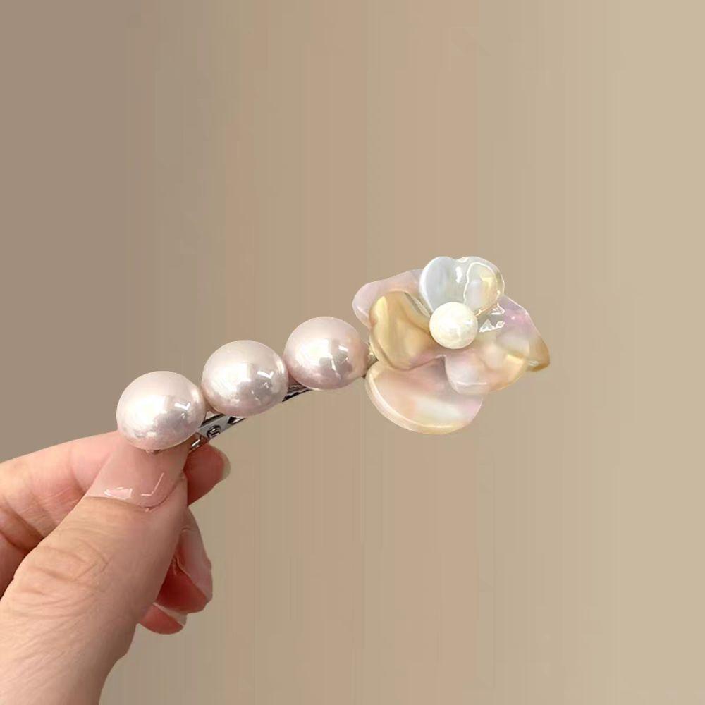 Korean Style Camellia Pearl Side Clip Sweet Duckbill Clip Lovely Flower Hair Clip  Daily