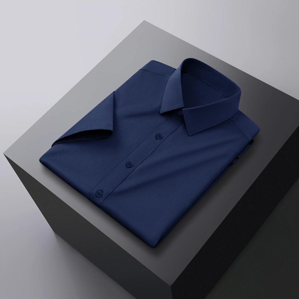 New Men's Business Casual Solid Color Short Sleeved Shirt for Summer Fashion No Ironing Comfortable and Versatile Top