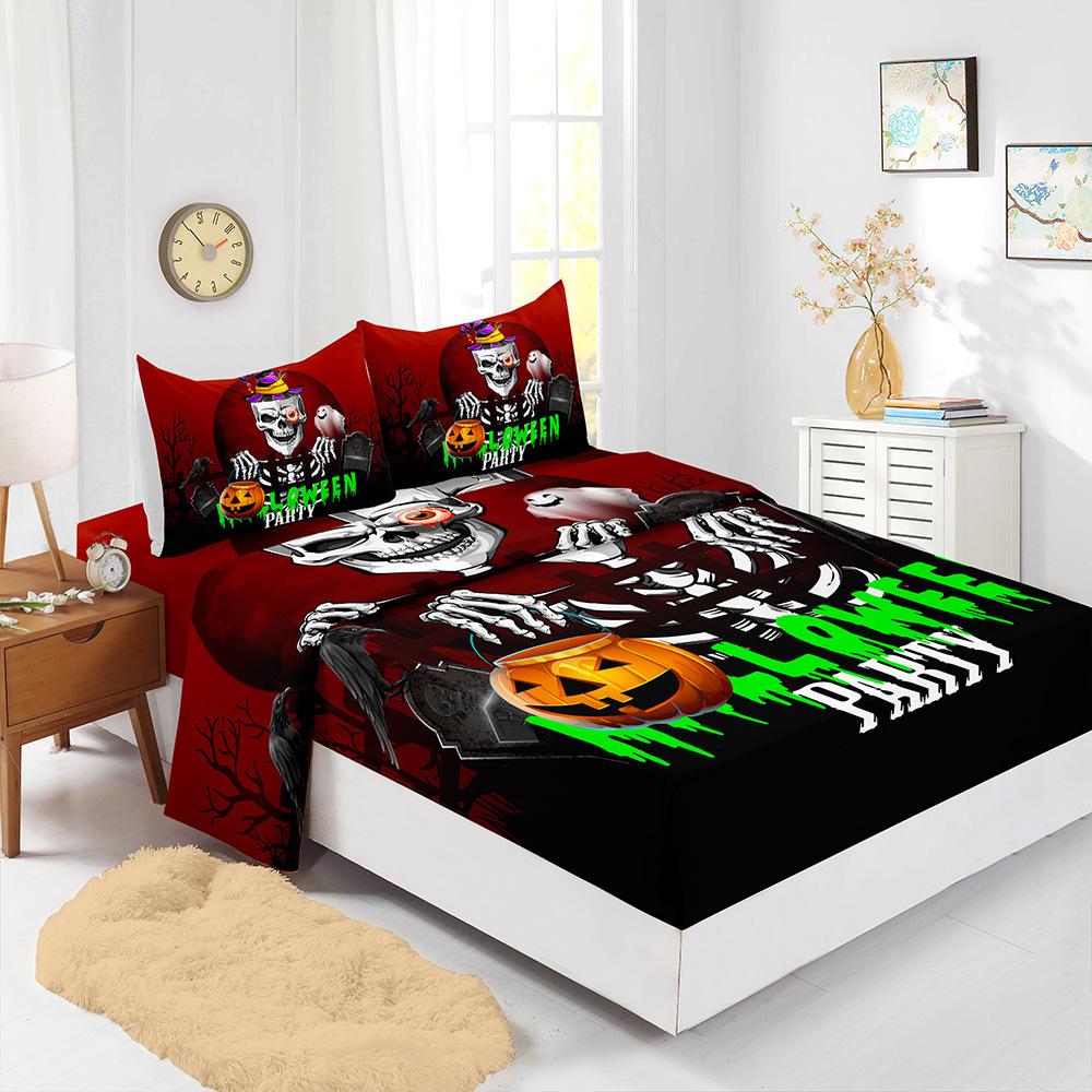 Four-Piece Mattress Set 3D Digital Printing Mattress Protective Cover Halloween Mattress
