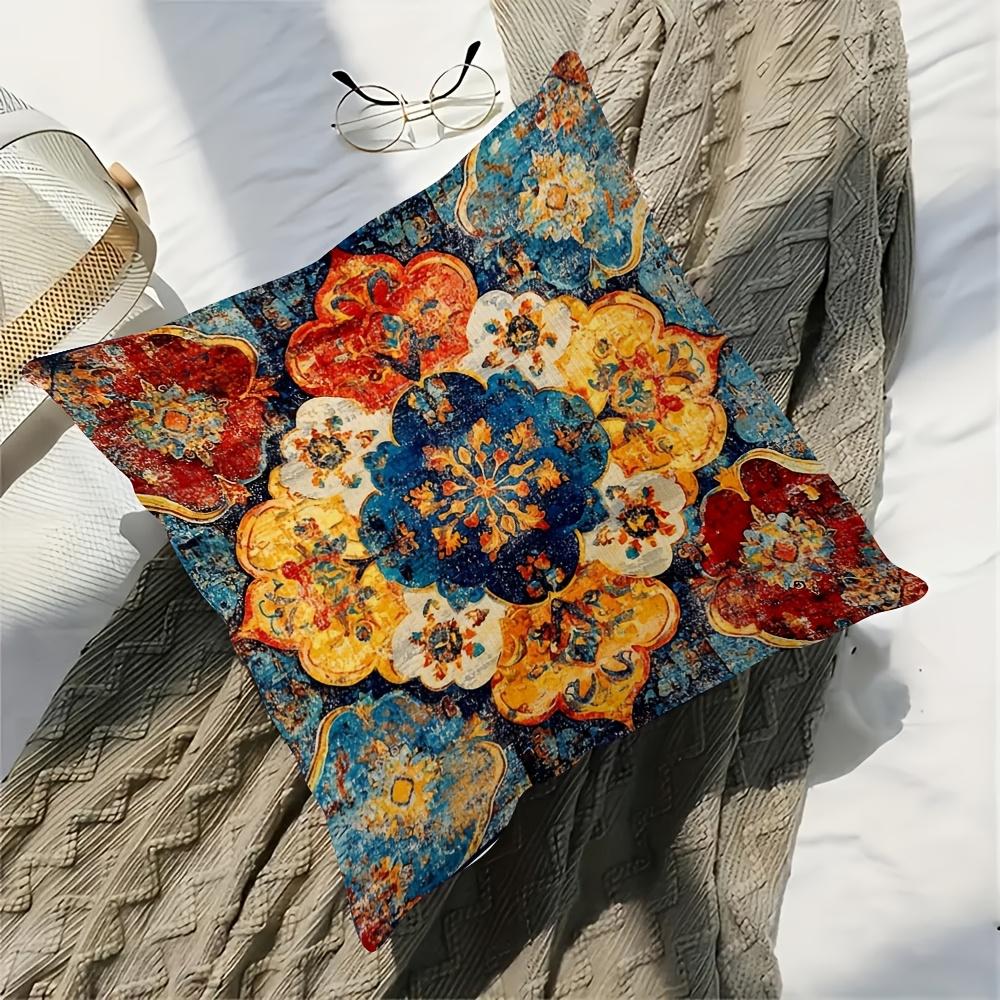 Dubbelzijdige Vintage Perzische Tapijt Print Kussenhoes Kleurrijke Bloemige Medaillon Zachte Plaid Kussenhoes Voor Boho Huisdecoratie Cadeau