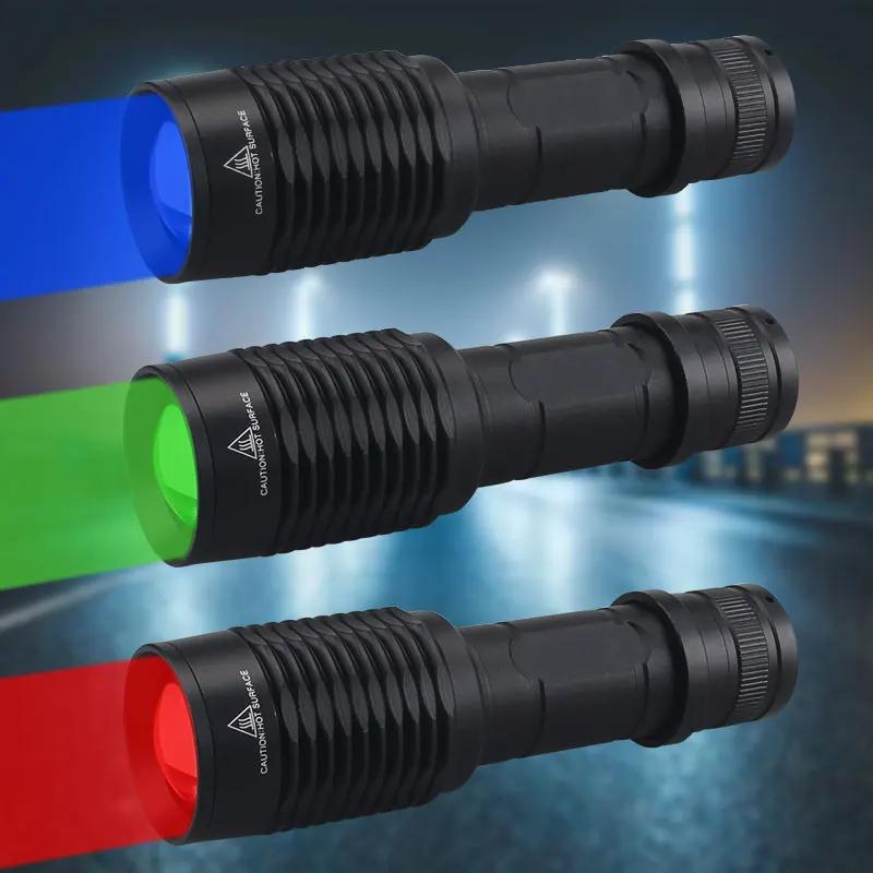LED Tactical Hunting Torch Flashlight White/Red/Green Flashlight Waterproof Outdoor Lighting with Switch USB Rechargeable Lamp