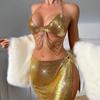 Fashionable Tassels Sexy Gold Metal Bras and Skirt Two Piece Set Women's Nightclub Body Chain High Quality Body Chain Chest
