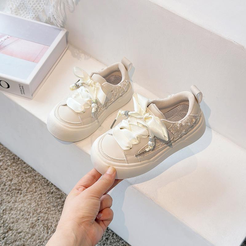 

Children Shoes Girls Sneakers Beige Pink Flat Skateboard Sneaker Bling Kids Casual Leather Sports tennis Shoes for Girl H08013 26 бежевий