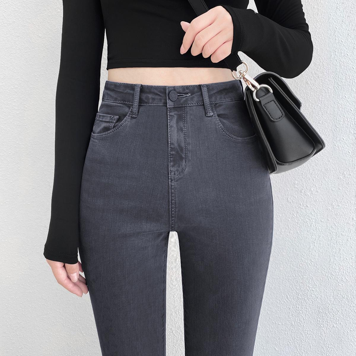 

2024 Autumn Women s Smoke Grey High Waist Skinny Jeans 29