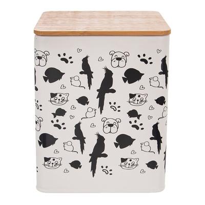 White Metal Pet Food Storage Container with Bamboo Lid 1.7L
