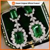 Huitan Gorgeous Geometric Green CZ Dangle Earrings for Women Full Bling Iced Out Wedding Engagement Accessories Fashion Jewelry
