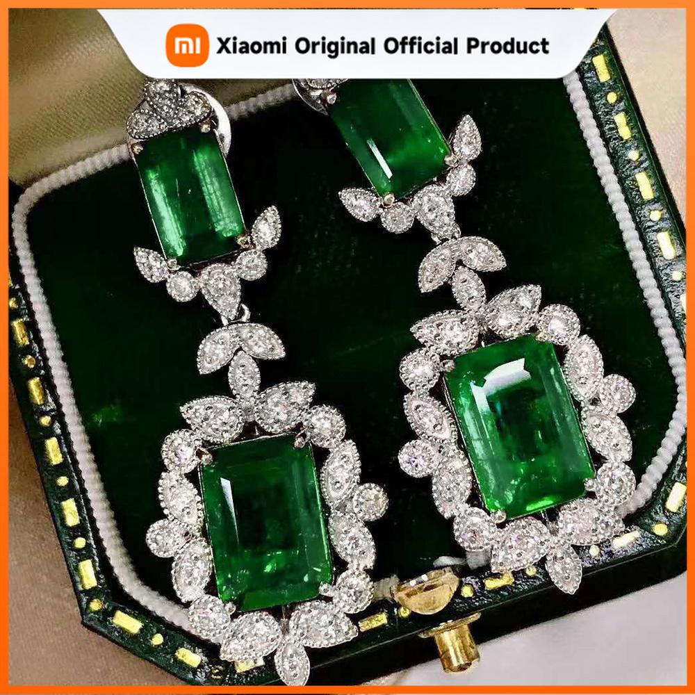 Xiaomi Huitan Gorgeous Geometric Green CZ Dangle Earrings for Women Full Bling Iced Out Wedding Engagement Accessories Fashion Jewelry