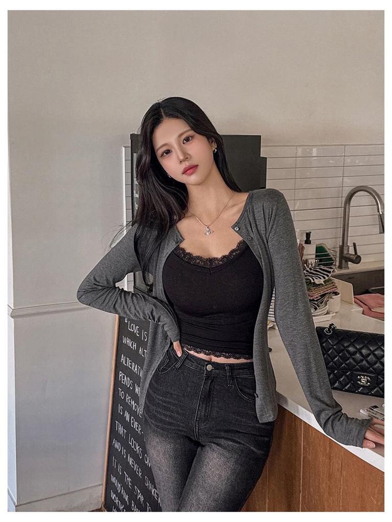 Korean Slimming Lace Trim Solid Color Camisole
