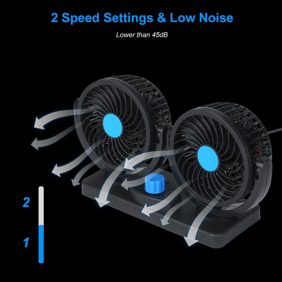 

12V Dual head USB Fan 360 Degree Rotating Desk Fan 6.5W Powerful Air Circulator Fan with 2 Speed Settings 3.28ft USB