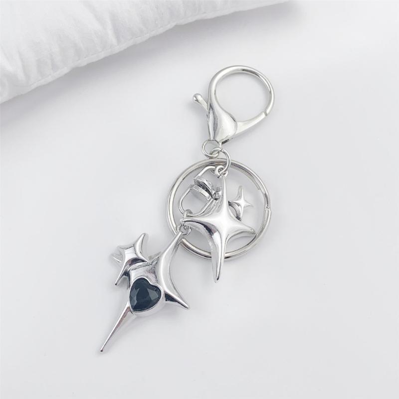 Elegant Full Rhinestones Metal Guitar Keychain Star Charm Keyring Pendant for Music Lovers and Fashion Enthusiasts