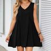 Women's Fashion Solid Colour V-Neck Sleeveless Pleated Vest Pocket Dresses